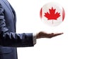 Businessman present bubble with canadian flag. Royalty Free Stock Photo