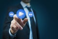 Businessman  hand press play button Royalty Free Stock Photo