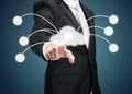 Businessman hand pressing cloud icon on concept for cloud computing