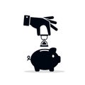 Businessman hand putting clock into piggy bank, time management and time saving concept. Vector icon Royalty Free Stock Photo