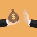 Businessman hand refusing the offered bribe money bag Royalty Free Stock Photo