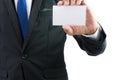 Businessman hand showing business card or note paper isolate Royalty Free Stock Photo