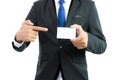 Businessman hand showing business card or note paper isolate Royalty Free Stock Photo