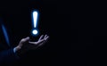 businessman hand showing exclamation point business development ideas Warning of errors, dangers, alerts, maintenance, And finding Royalty Free Stock Photo