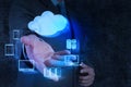 Businessman hand shows a Cloud Computing diagram