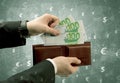 Businessman hand takes out euro from wallet Royalty Free Stock Photo