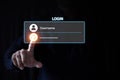 Businessman hand touch screen login username and password identity or sign up register of cyber security internet access join