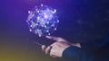 Businessman hand touching global infrastructure network smartphone on virtual screen working with client base online and customer Royalty Free Stock Photo