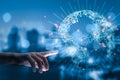Businessman hand touching global network and data exchanges over the world 3D rendering