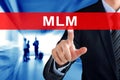 Businessman hand touching MLM (Multi Level Marketing) sign on vi