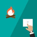 Businessman hand turning on or off electric switch with fire icon in flat design Royalty Free Stock Photo