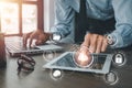 Businessman hand using digital tablet with cloud computing icon, Cloud computing concept Royalty Free Stock Photo