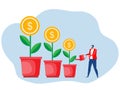 Businessman hand watering money tree business growth  investment profit flat Royalty Free Stock Photo