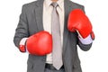 Businessman hand in boxing glove isolated on white background Royalty Free Stock Photo