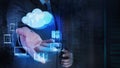 Businessman hand working with a Cloud Computing