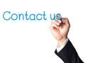 Businessman hand writing contact us