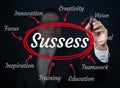 Businessman hand writing `Success` with red marker on transparent board. Royalty Free Stock Photo
