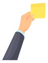 Businessman hand with yellow sticky note. Memo or reminder Royalty Free Stock Photo