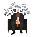 Businessman in handcuffs. Business crime. Flat style modern vector illustration. Man Has Clasped Head Hands Royalty Free Stock Photo