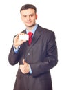 Businessman handing a blank business card Royalty Free Stock Photo