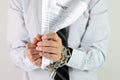 Businessman hands with chains and contract Royalty Free Stock Photo