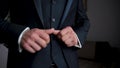 Businessman hands with cufflinks. Elegant gentleman clother