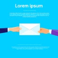 Businessman Hands Give Envelope Flat Vector Royalty Free Stock Photo