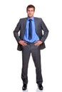 Businessman hands on hips isolated