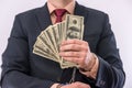 Businessman hands hold dollars prisoners in handcuffs Royalty Free Stock Photo