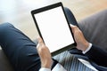 Businessman hands holding tablet pc with empty screen