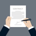 Businessman Hands signing on the contract form document, Business concept, Vector Illustration in flat style Royalty Free Stock Photo
