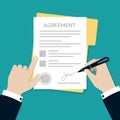 Businessman hands signing and Stamped on the agreement form document, Business concept, Vector Illustration in flat style