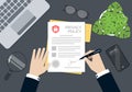 Businessman Hands signing and Stamped on the privacy policy form document, Business concept, Vector Illustration in flat style Royalty Free Stock Photo