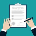 Businessman Hands signing and Stamped on the Registration form document, Business concept, Vector Illustration in flat style
