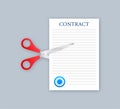 Businessman hands tearing apart contract document. Vector illustration.