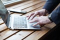 Businessman hands typing on laptop keyboard close up Royalty Free Stock Photo