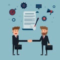 Businessman handshake and contract to sign on agreement paper. Royalty Free Stock Photo