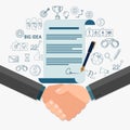 Businessman handshake and contract to sign on agreement paper. Royalty Free Stock Photo