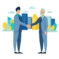 Businessman handshake deal . Flat style. Cartoon vector