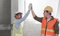 Businessman handshake with engineering in construction renovate building site. Engineer or architect inspection Royalty Free Stock Photo