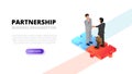 Businessman handshake on puzzle. Partnership concept. Isometric 3d vector illustration Royalty Free Stock Photo