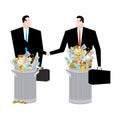 Businessman handshake in Trash can. Business deal of garbage. T