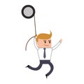 businessman hanging from gear icon