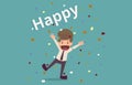 Businessman with happiness celebrating success.cartoon of business success is the concept of the man characters business,the mood