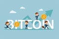 Businessman are happy at the bitcoin prices up. Cryptocurrency m