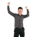 Businessman is happy and cheerful of his achivement and celebrate his success isolated on white background