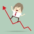 Businessman is happy and running up on red arrow growing graph, Royalty Free Stock Photo