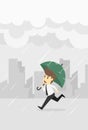 Businessman has the umbrella running dripping rain clouds,businessman young cartoon badly fail concept is man character.View emot