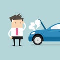 Businessman have a force majeure, a car broke down. vector Royalty Free Stock Photo