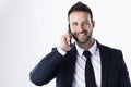 Businessman having a call while standing at isolated white background Royalty Free Stock Photo